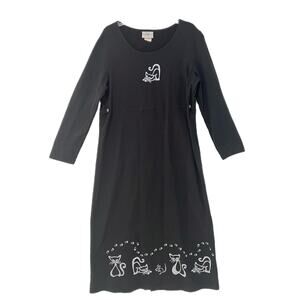Y2K VTG Studio Ease Black Maxi Dress L Cat Cottagecore Whimsigoth Grunge Quirky